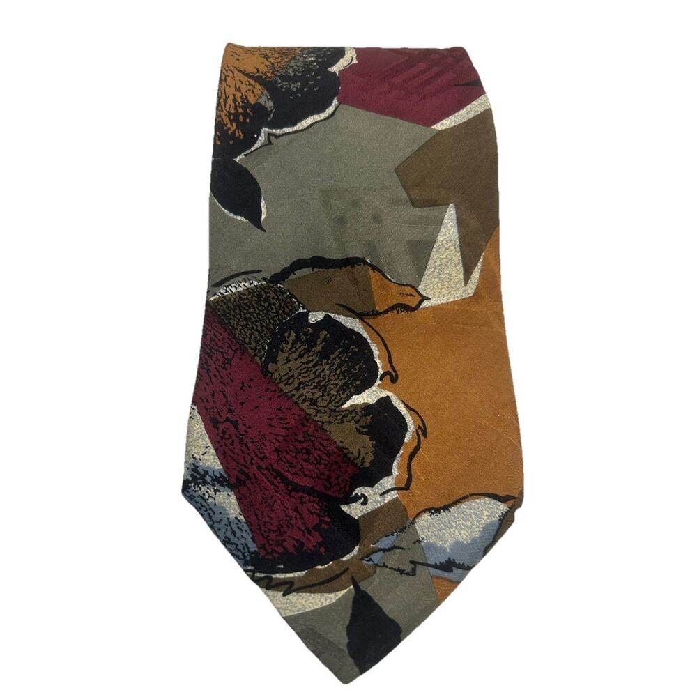 Bugatti Mens‎ Tie Abstract Flowers on Jacquard 3.75” Italian Silk Necktie USA